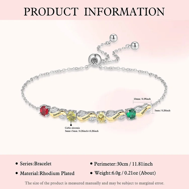 Mother's Day Gift Custom Infinity Bracelet with Birthstones Personalized Family Bracelet