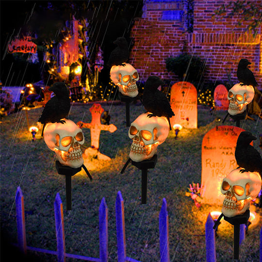 Solar-Powered Halloween Garden Skull and Crow Lights Outdoor Decor