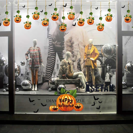 10-Pack Halloween Window Stickers – Reusable Double-Sided Pumpkin Decals – Static Cling for Living Room, Kitchen, Bathroom Party Décor