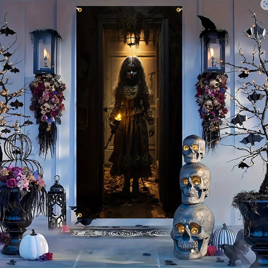 Halloween Ghost Door Banner Polyester Spooky Outdoor Indoor Decor