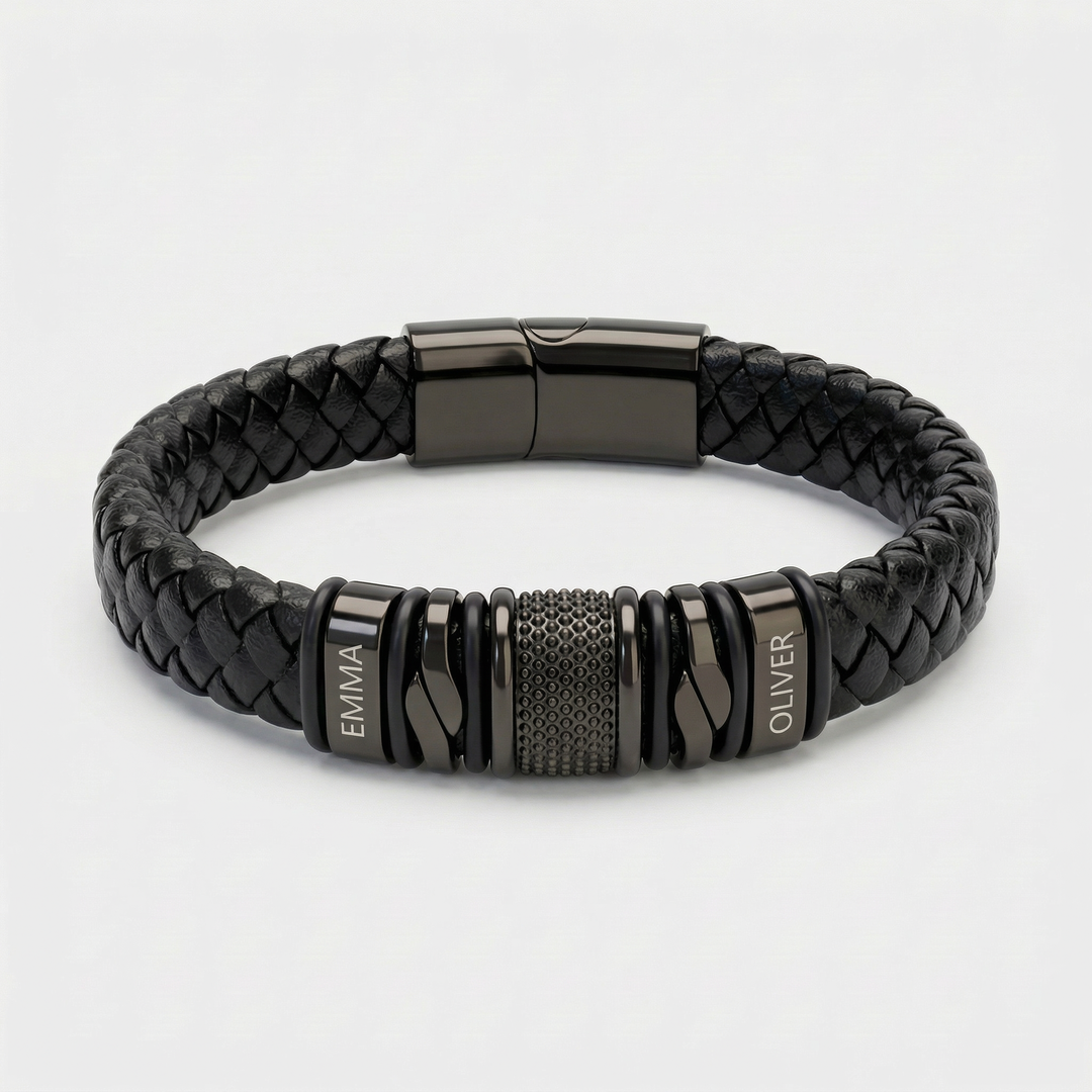 Black Personalized Braided Leather Bracelet for Men