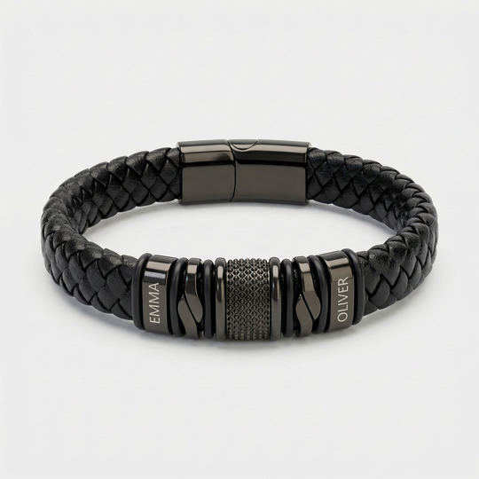 Black Personalized Braided Leather Bracelet for Men