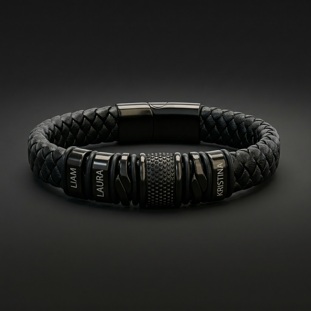 Black Personalized Braided Leather Bracelet for Men