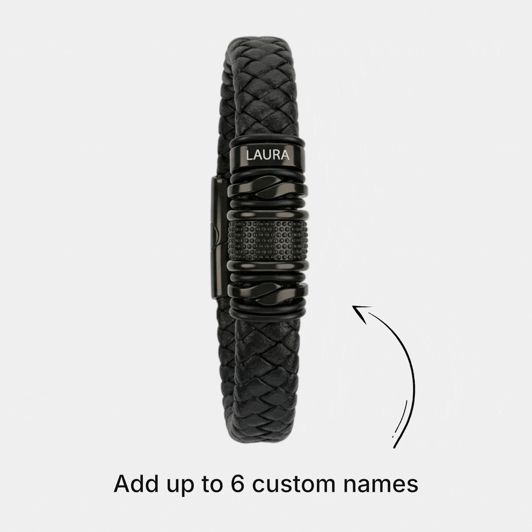 Black Personalized Braided Leather Bracelet for Men