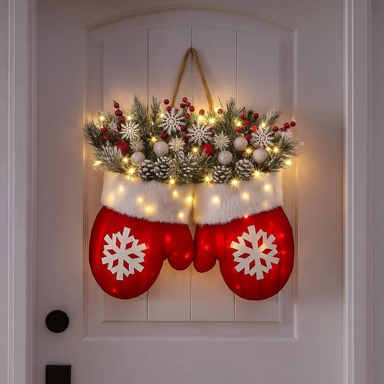 🎄Hot Sale-60% OFF🥊Twinkling Christmas Mitten Wreath with LED Lights💐✨