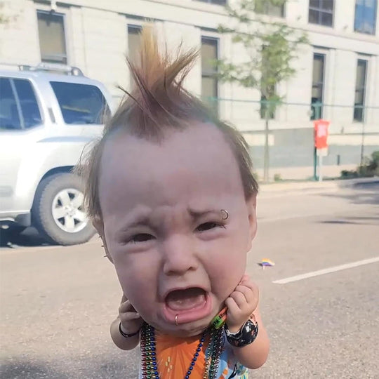 Realistic Crying Baby Halloween Mask in Lightweight Natural Latex