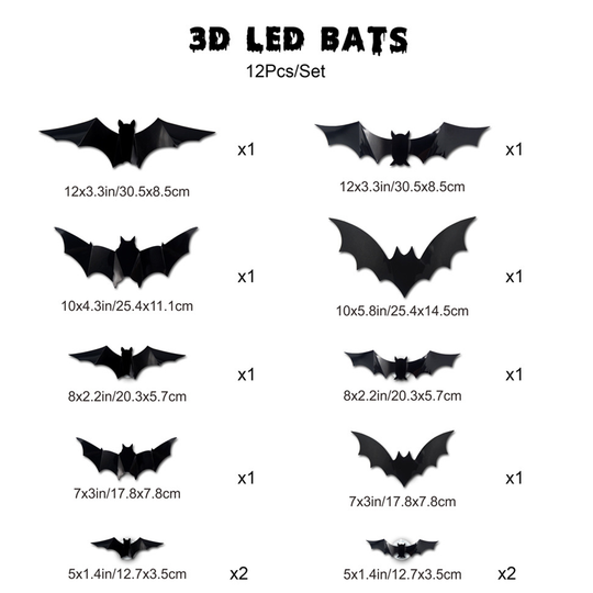 3D LED Bat Wall Decorations with Purple Glow for Halloween