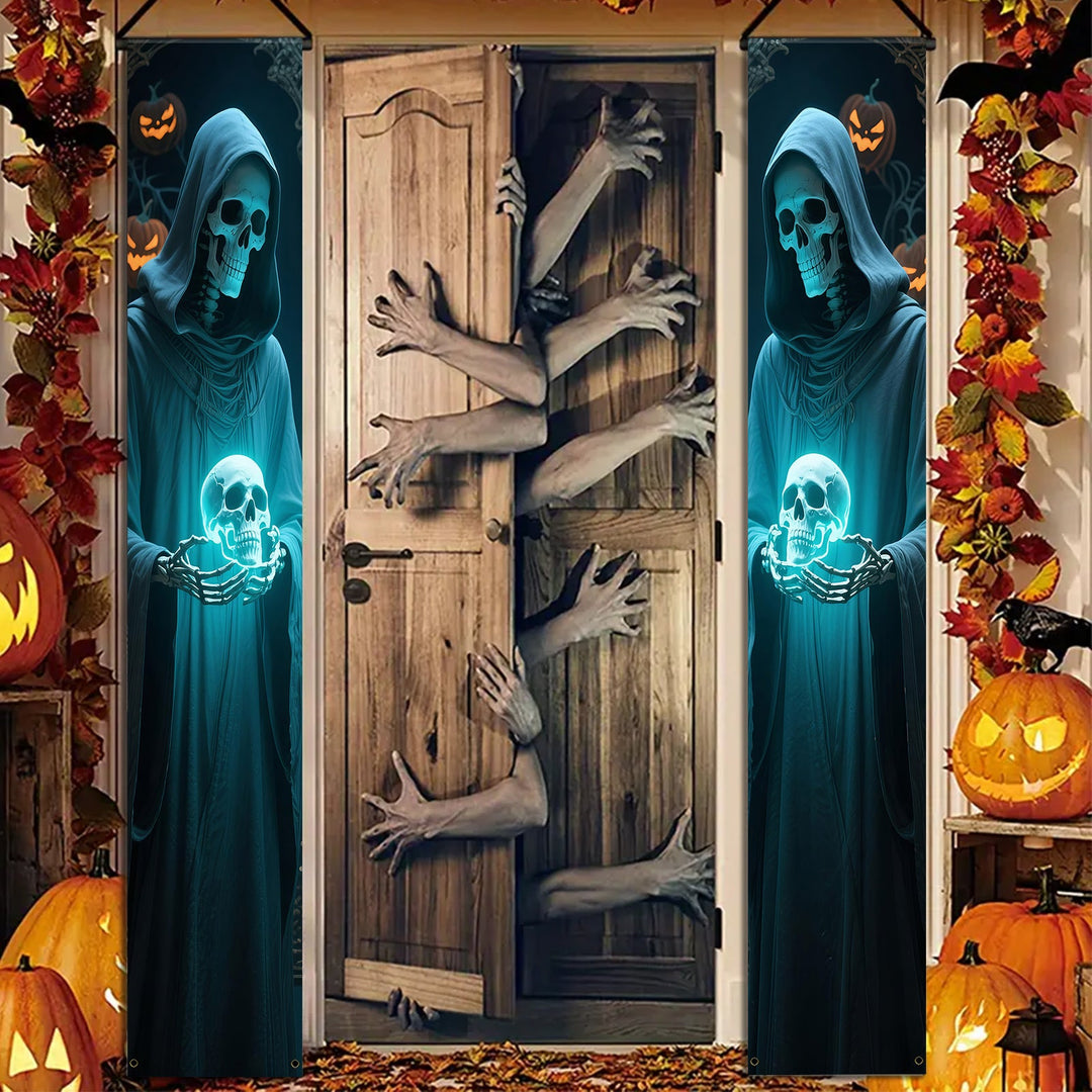 Halloween Skeleton Hanging Banners for Door & Wall Décor, Polyester
