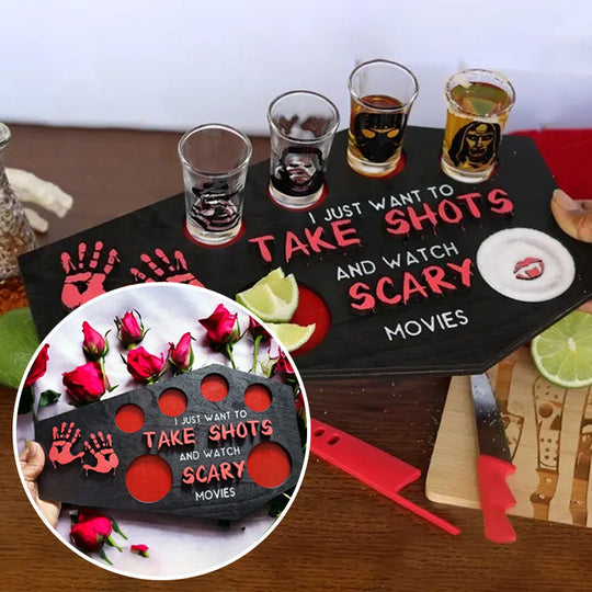 Coffin-Shaped Wooden Shot Glass Tray for Halloween Parties