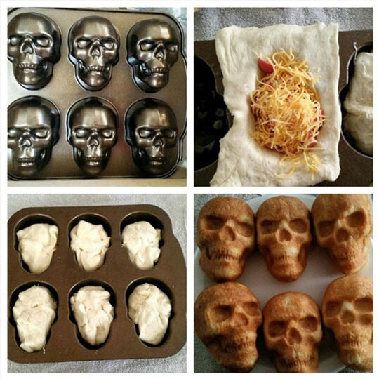 3D Skull Cake Mold for Halloween Baking - Durable Aluminum Design