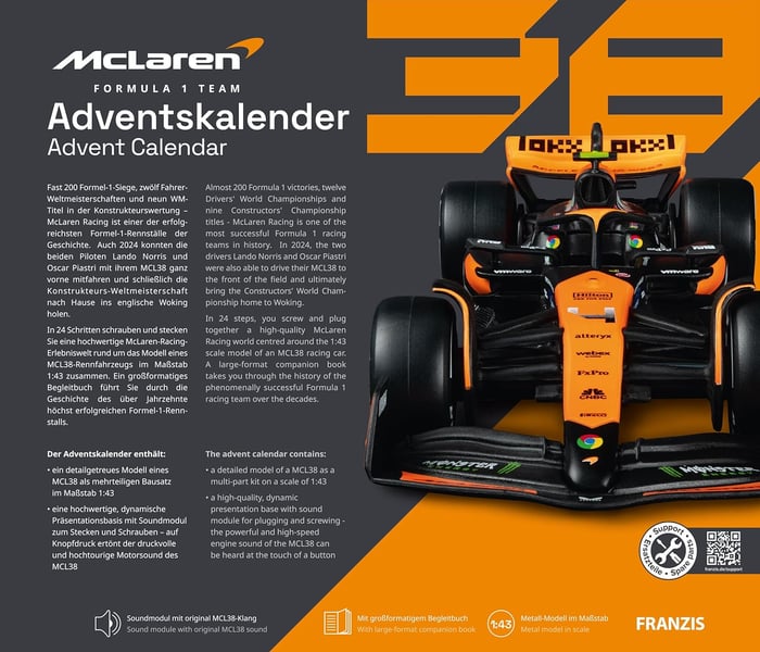 FRANZIS 67391 McLaren Racing Advent Calendar 2025 Model Kit