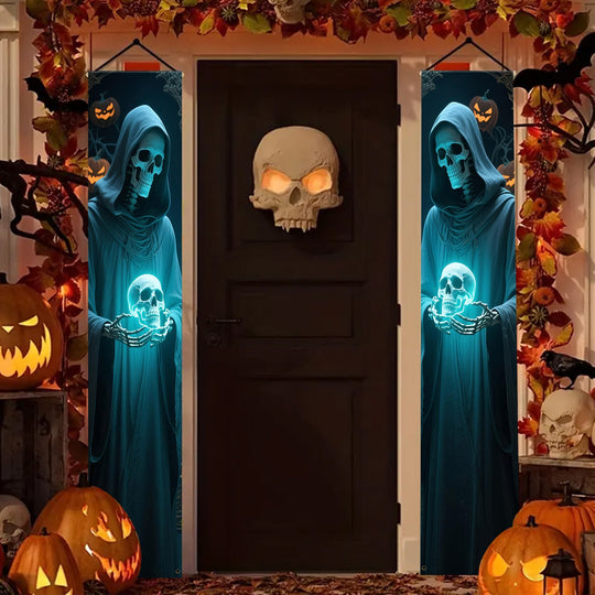 Halloween Skeleton Hanging Banners for Door & Wall Décor, Polyester