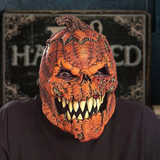 Halloween Pumpkin Face Mask with Movable Jaw - Realistic Latex Costume