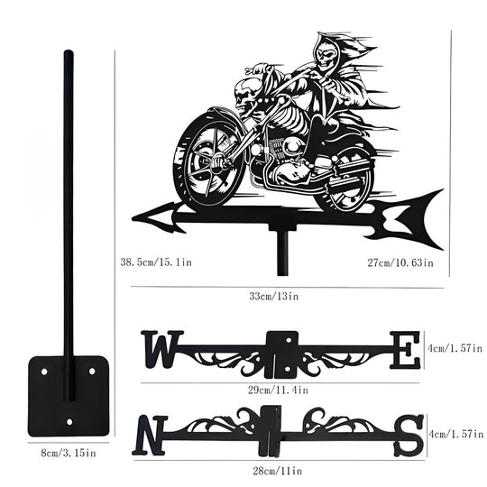 Skull Motorcycle Halloween Weathervane Stainless Steel Outdoor Decor
