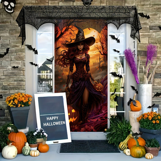 Halloween Witch Door Banner Polyester Indoor Outdoor Decoration