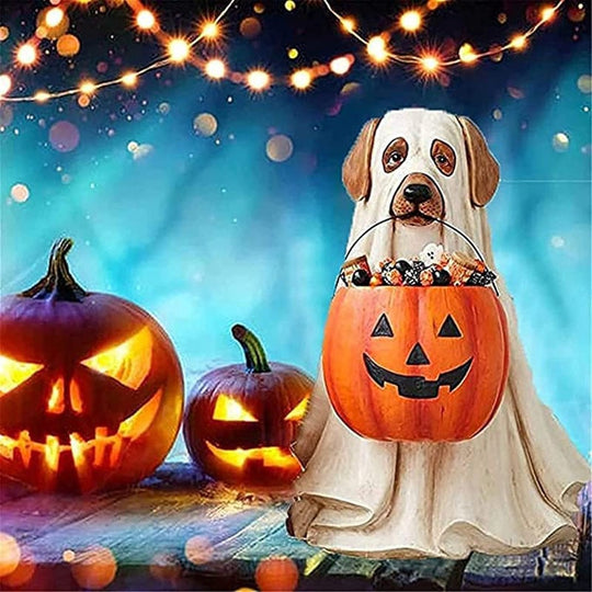 Life-Size Halloween Ghost Dog Candy Bowl Decoration