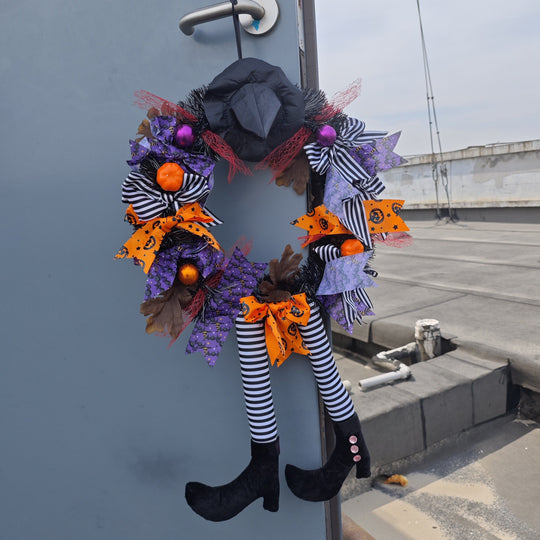 Halloween Witch Leg Garland for Door and Wall Decor, Striped Polyester Fiber