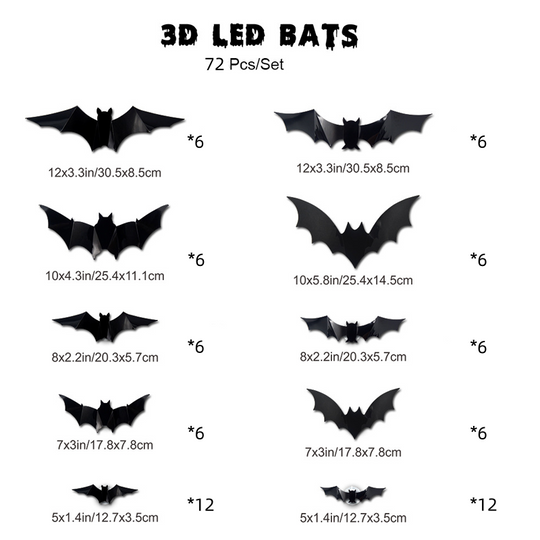 3D LED Bat Wall Decorations with Purple Glow for Halloween