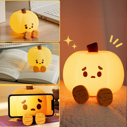 Silicone Pumpkin Night Light with Dimmable Glow for Halloween Decor