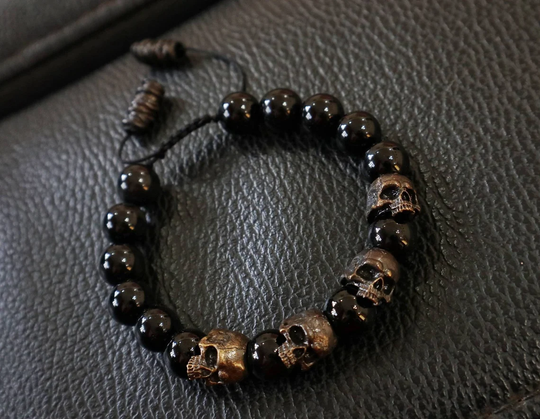 Halloween Style Skull Army Onyx Bead Bracelet