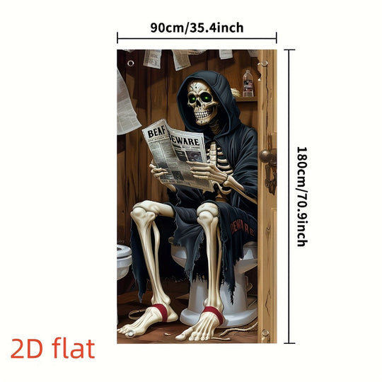 Halloween Outdoor Door Banner with Spooky Skeleton and Jack-O'-Lanterns