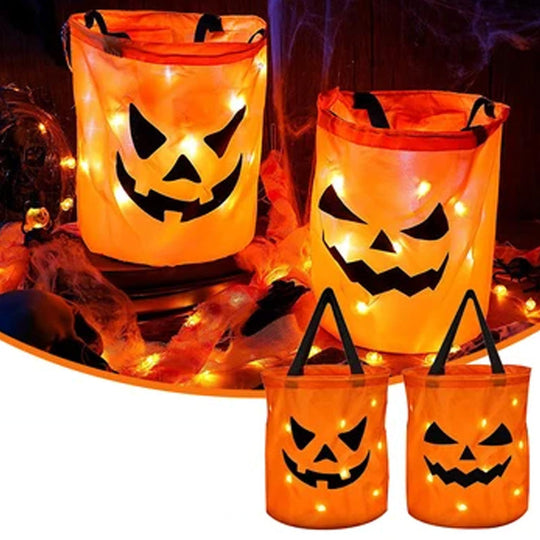 Personalized Halloween Pumpkin Tote with Glowing LED Lights