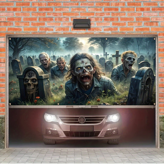 Large Halloween Zombie Graveyard Garage Door Banner Fade-Resistant Polyester