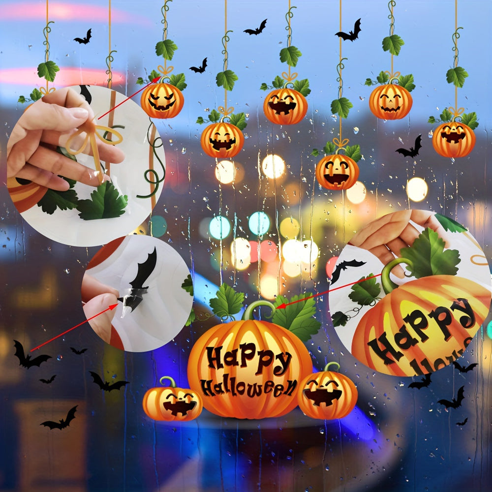 10-Pack Halloween Window Stickers – Reusable Double-Sided Pumpkin Decals – Static Cling for Living Room, Kitchen, Bathroom Party Décor