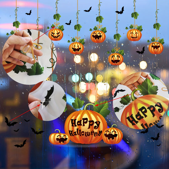 10-Pack Halloween Window Stickers – Reusable Double-Sided Pumpkin Decals – Static Cling for Living Room, Kitchen, Bathroom Party Décor