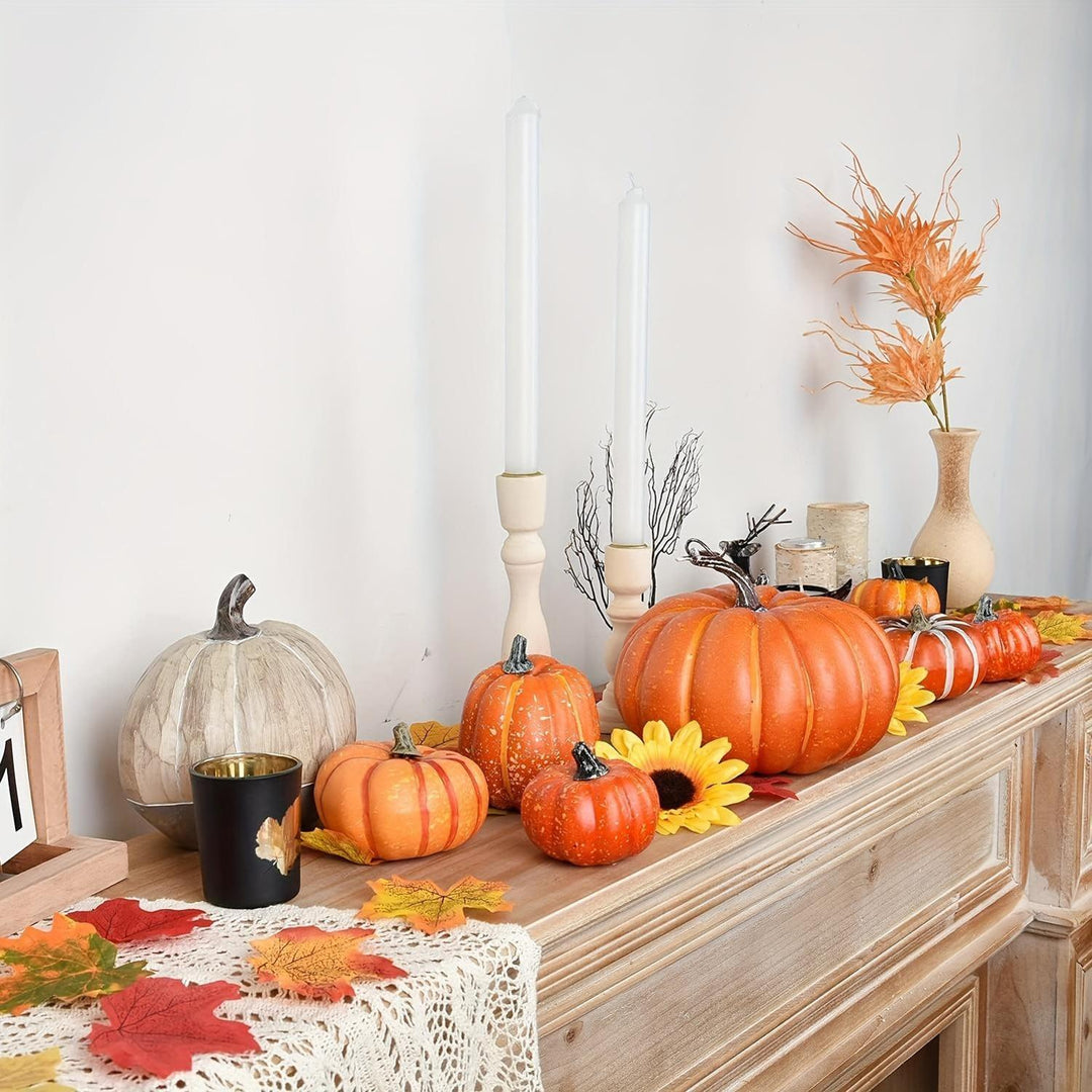 58-Piece Artificial Pumpkin and Maple Leaf Fall Decor Set for Halloween