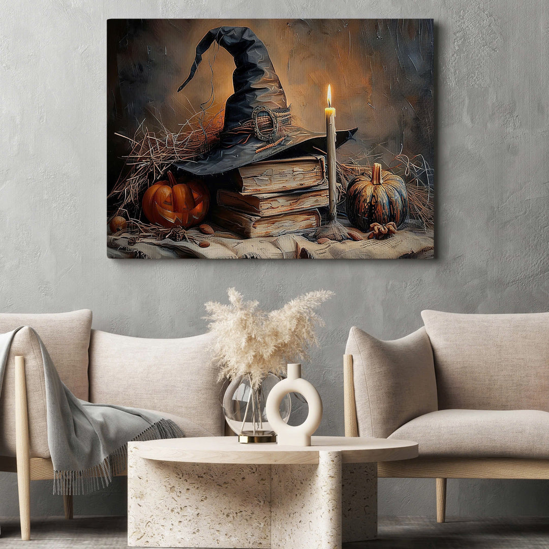 Halloween Witch Canvas Wall Art with Spooky Autumn Decor
