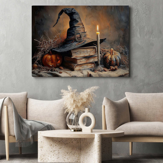 Halloween Witch Canvas Wall Art with Spooky Autumn Decor
