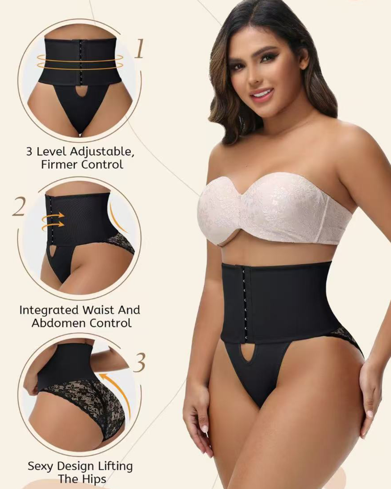 Front-opening Shapewear with Lace Trimmed Tummy Control Panty