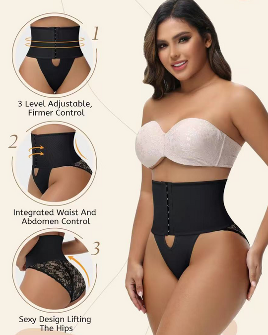 Front-opening Shapewear with Lace Trimmed Tummy Control Panty