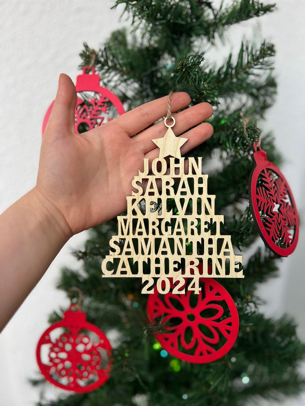 Personalized Family Name Ornament Wooden Christmas Tree Ornament