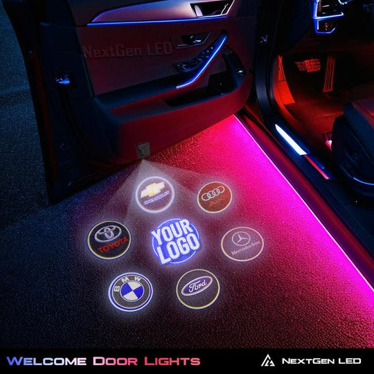 Car LED Welcome Door Light Projector | Set of 2 with Light & Distance Sensors |Fits All Car Models | Reliable Quality with 2-Year Warranty