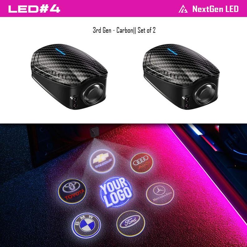 Car LED Welcome Door Light Projector | Set of 2 with Light & Distance Sensors |Fits All Car Models | Reliable Quality with 2-Year Warranty