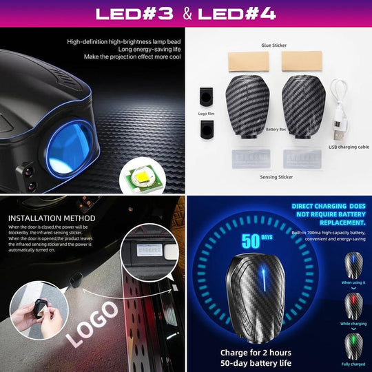 Car LED Welcome Door Light Projector | Set of 2 with Light & Distance Sensors |Fits All Car Models | Reliable Quality with 2-Year Warranty