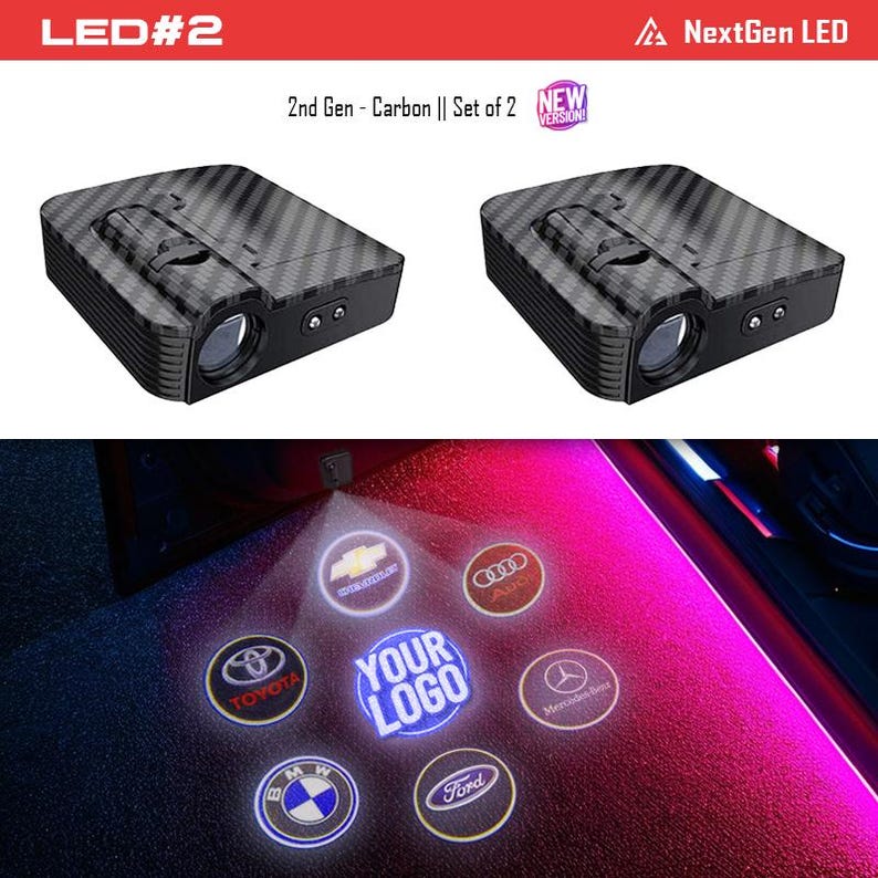 Car LED Welcome Door Light Projector | Set of 2 with Light & Distance Sensors |Fits All Car Models | Reliable Quality with 2-Year Warranty
