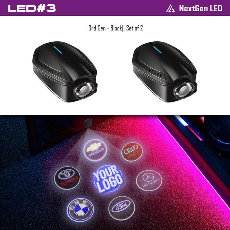 Car LED Welcome Door Light Projector | Set of 2 with Light & Distance Sensors |Fits All Car Models | Reliable Quality with 2-Year Warranty