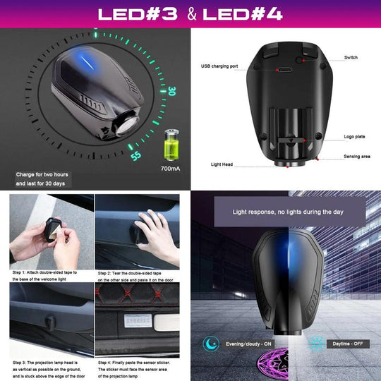 Car LED Welcome Door Light Projector | Set of 2 with Light & Distance Sensors |Fits All Car Models | Reliable Quality with 2-Year Warranty