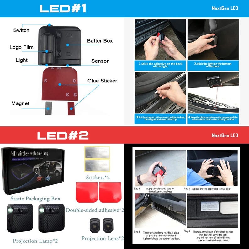 Car LED Welcome Door Light Projector | Set of 2 with Light & Distance Sensors |Fits All Car Models | Reliable Quality with 2-Year Warranty