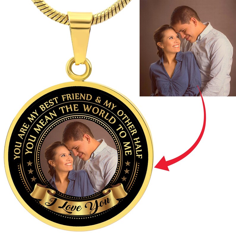 Custom Photo Necklace Engraved 18K Gold Plated Personalized Gift For Her