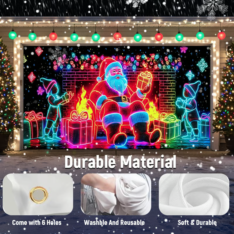 Christmas Neon Garage Door Cover Banner Decorative