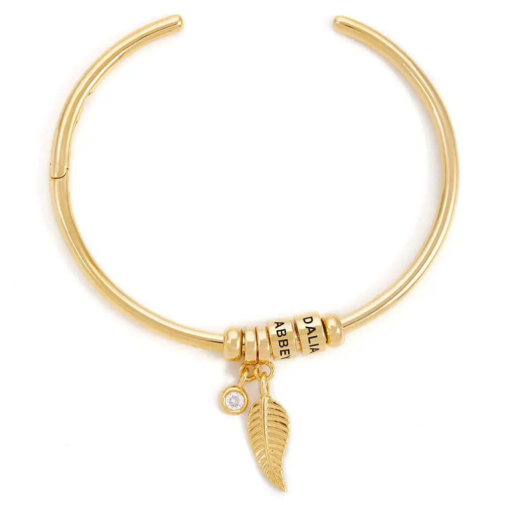 Mother's Day Gift Open Bangle Bracelet with Custom Name Beads