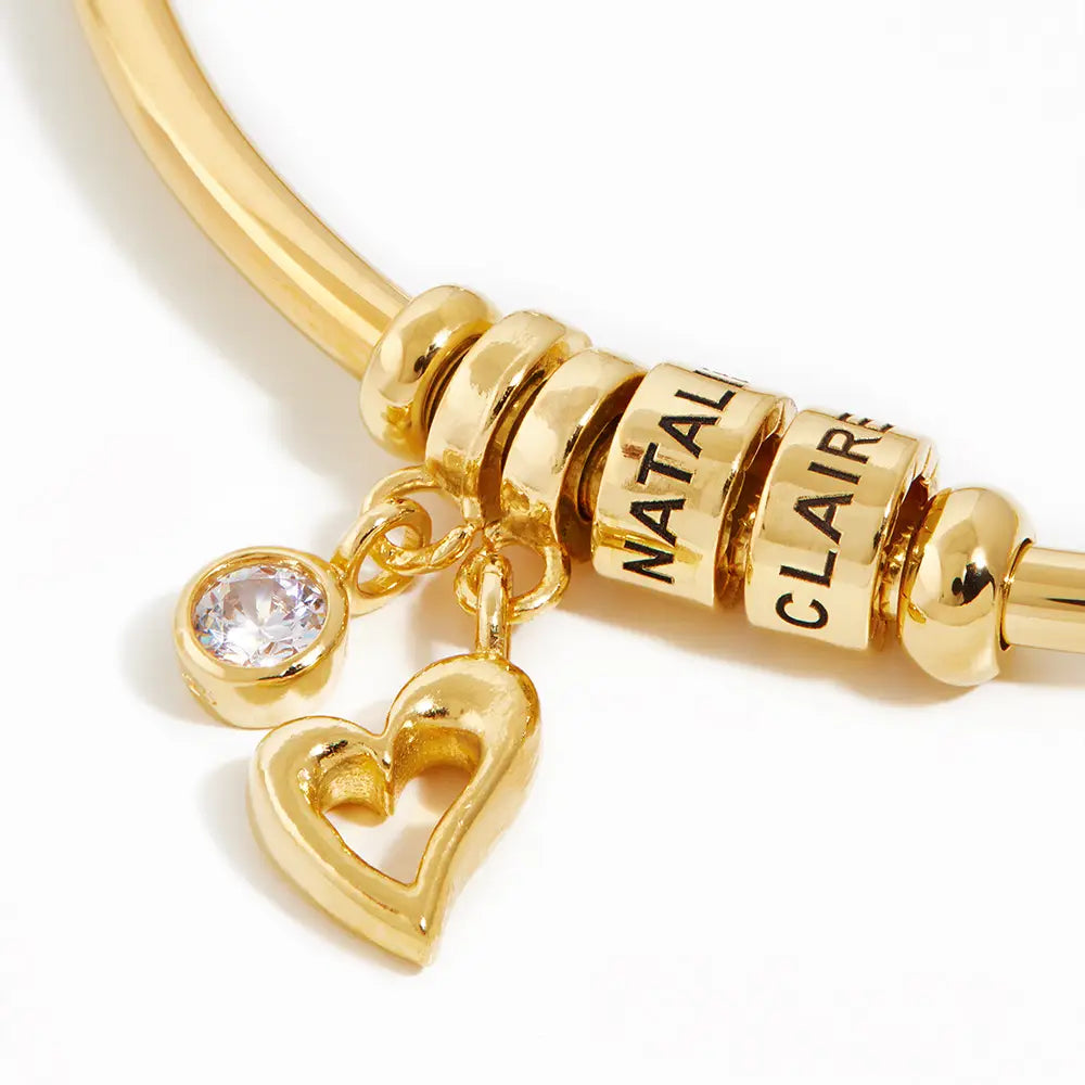 Mother's Day Gift Open Bangle Bracelet with Custom Name Beads