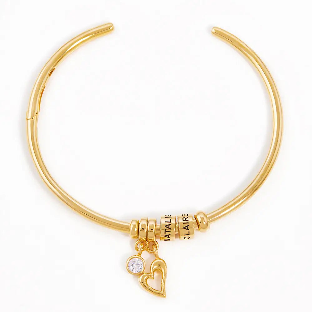 Mother's Day Gift Open Bangle Bracelet with Custom Name Beads