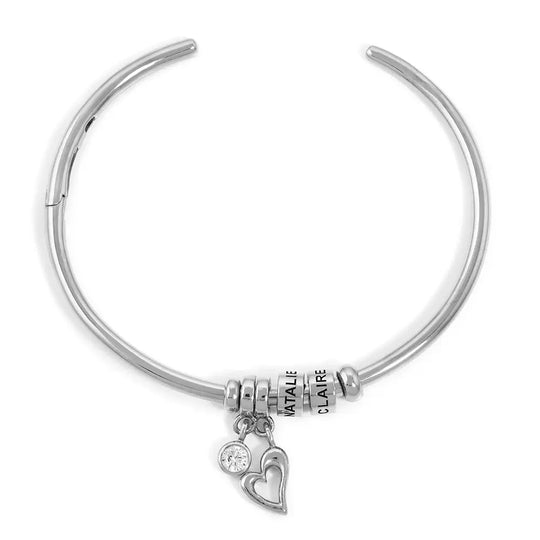 Mother's Day Gift Open Bangle Bracelet with Custom Name Beads