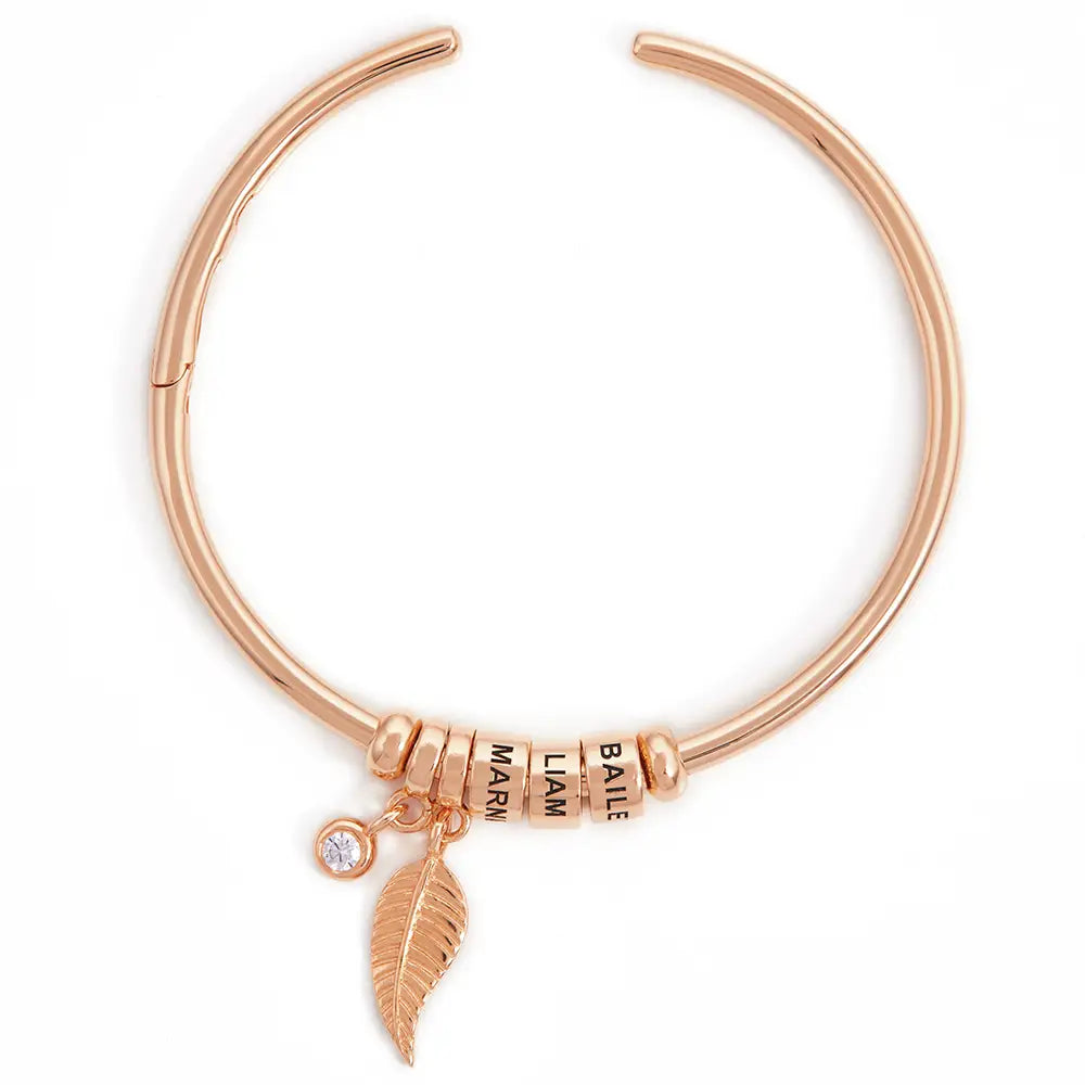 Mother's Day Gift Open Bangle Bracelet with Custom Name Beads