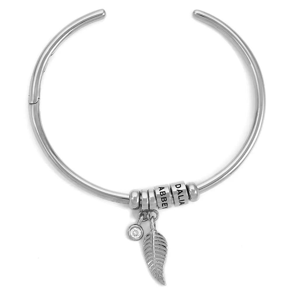 Mother's Day Gift Open Bangle Bracelet with Custom Name Beads